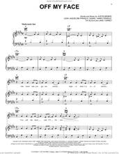 Cover icon of Off My Face sheet music for voice, piano or guitar by Justin Bieber, Daniel James Pringle, Jake Torrey, Leah Jaqueline Pringle and Tia Scola, intermediate skill level