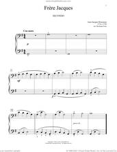 Cover icon of Frere Jacques sheet music for piano four hands by Jean-Jacques Rousseau, Bradley Beckman and Carolyn True, classical score, intermediate skill level