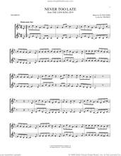 Cover icon of Never Too Late (from The Lion King 2019) sheet music for two trumpets (duet, duets) by Elton John and Tim Rice, intermediate skill level