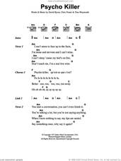 Cover icon of Psycho Killer sheet music for guitar (chords) by Talking Heads, Chris Frantz, David Byrne and Tina Weymouth, intermediate skill level