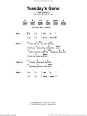 Cover icon of Tuesday's Gone sheet music for guitar (chords) by Metallica, Allen Collins and Ronald Vanzant, intermediate skill level