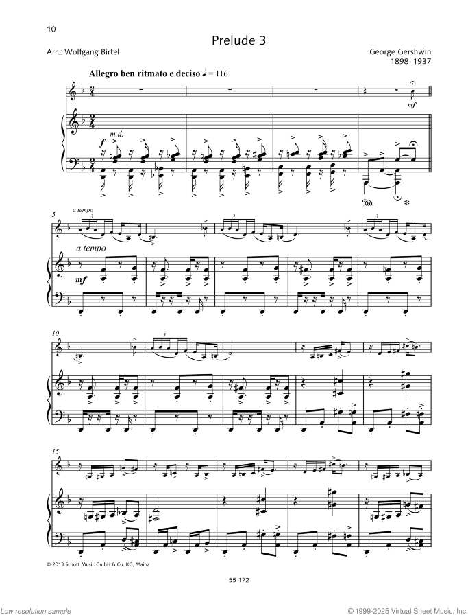 Prelude 3 sheet music for violin and piano by George Gershwin, classical score, easy+ skill level