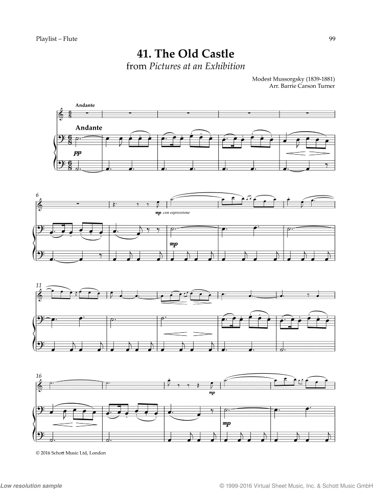 Mussorgsky The Old Castle From Pictures At An Exhibition Sheet Music For Flute And Piano