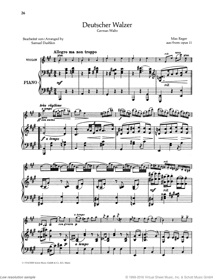 Deutscher Walzer sheet music for violin and piano