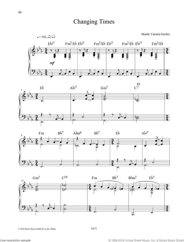 Changing Times sheet music for piano solo