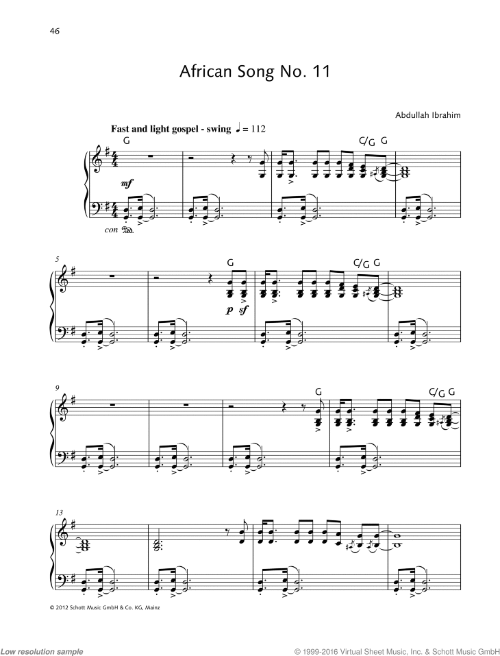 African Song No. 11 sheet music (from "African Songs, 15 piano pieces") for piano solo