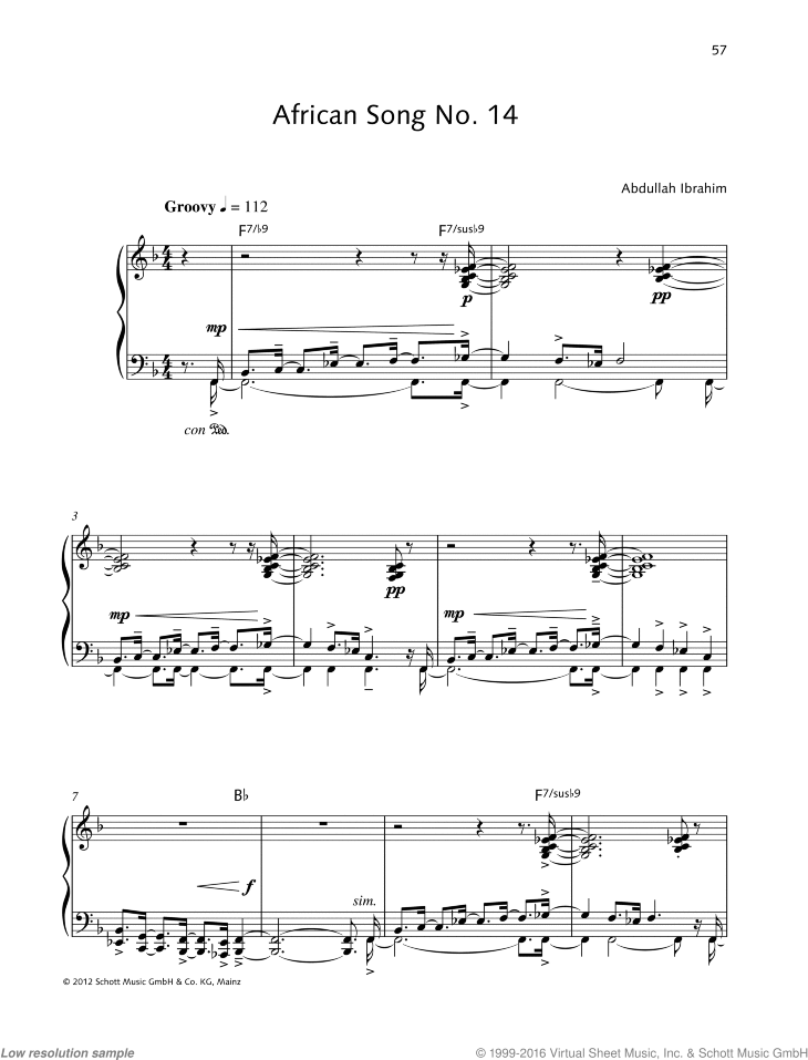 African Song No. 14 sheet music (from "African Songs, 15 piano pieces") for piano solo