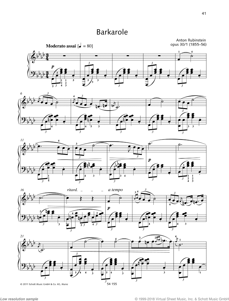 Melody in F, Op. 3 No. 1 sheet music for piano solo