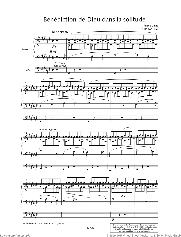 Liszt Benediction De Dieu Dans La Solitude Sheet Music For Organ