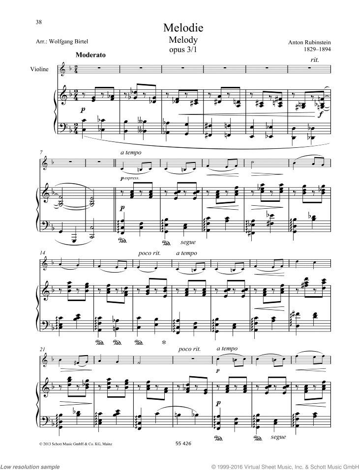 Melody, Op. 3 No. 1 sheet music for violin and piano