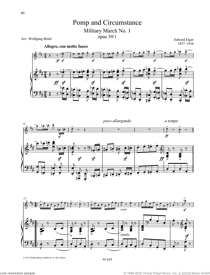 Elgar Pomp And Circumstance Military March No 1 Op 39 No 1 Sheet Music For Flute And Piano
