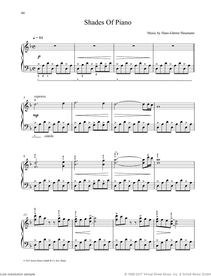 Shades Of Piano sheet music for piano solo