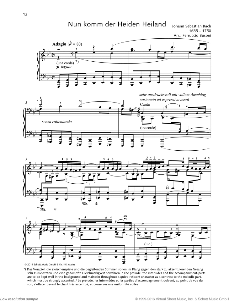 Bach - Nun komm der Heiden Heiland sheet music for piano solo
