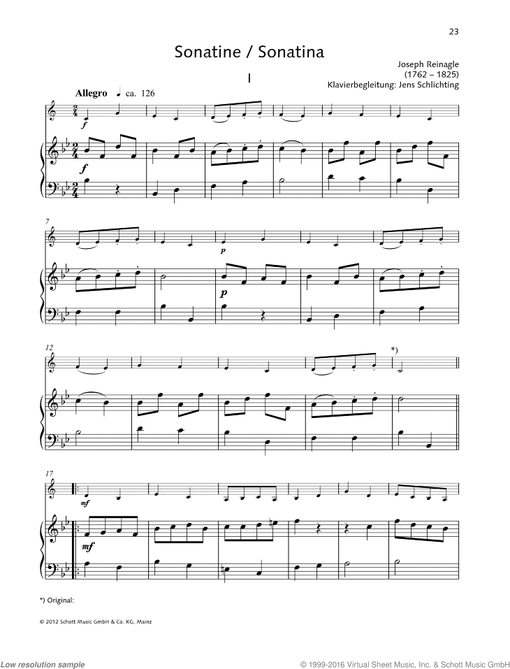 Sonatina in G major sheet music for clarinet and piano