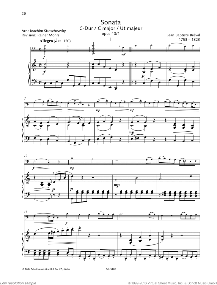 Breval: Cello Sonata in C major, Op. 40 No. 1 sheet music