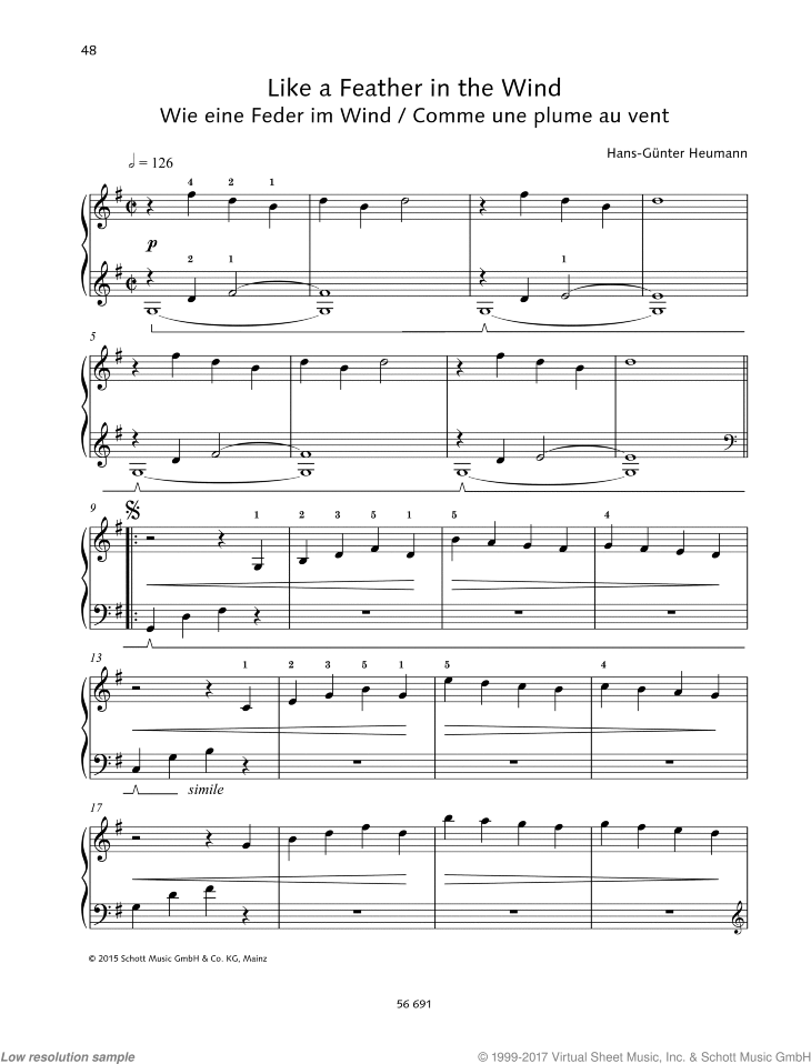 Like a Feather in the Wind sheet music for piano solo