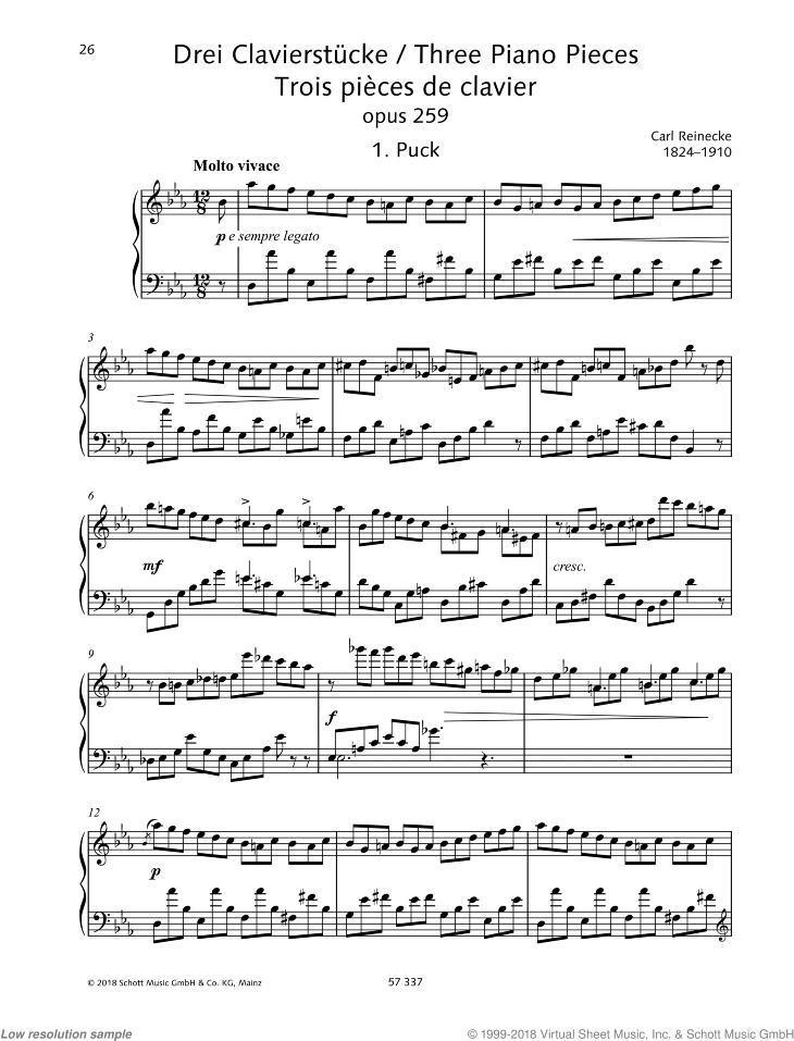 Reinecke 3 Piano Pieces Op 259 Sheet Music For Piano Solo