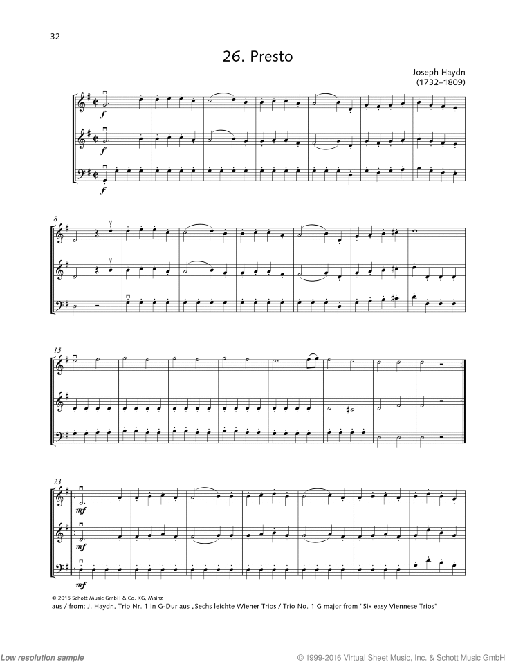 Haydn Presto From Trio No 1 G Major From Six Easy Viennese Trios Sheet Music For String Trio Easy classical masterworks for violin: haydn presto from trio no 1 g major from six easy viennese trios sheet music for string trio