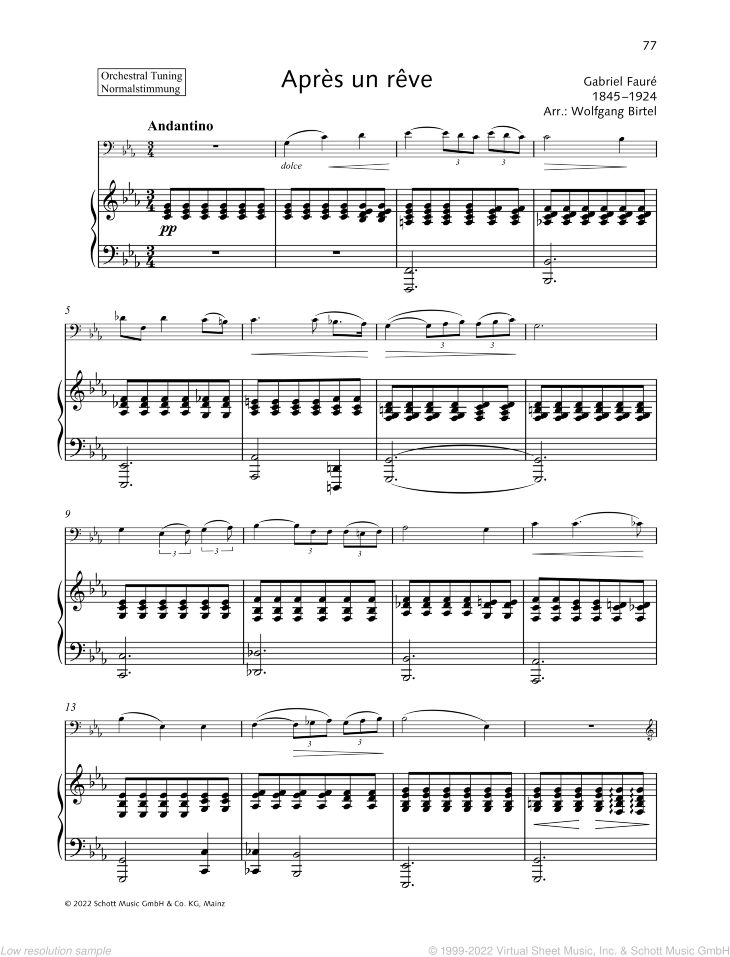 Apres un reve sheet music for doublebass and piano