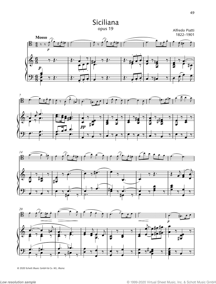 Siciliana, Op. 19 sheet music for cello and piano