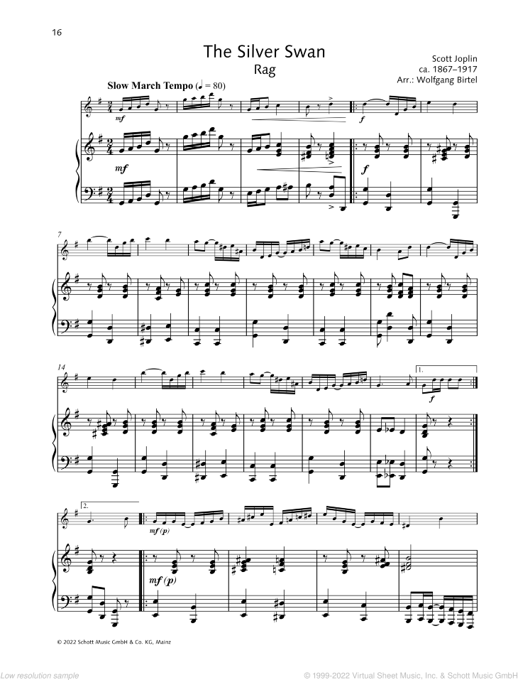 Swany Rag The Silver Swan Rag, Rag sheet music for violin and piano