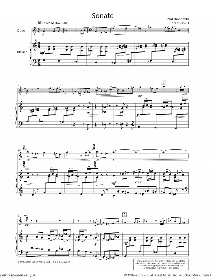 Hindemith Oboe Sonata sheet music (from "Sonata")