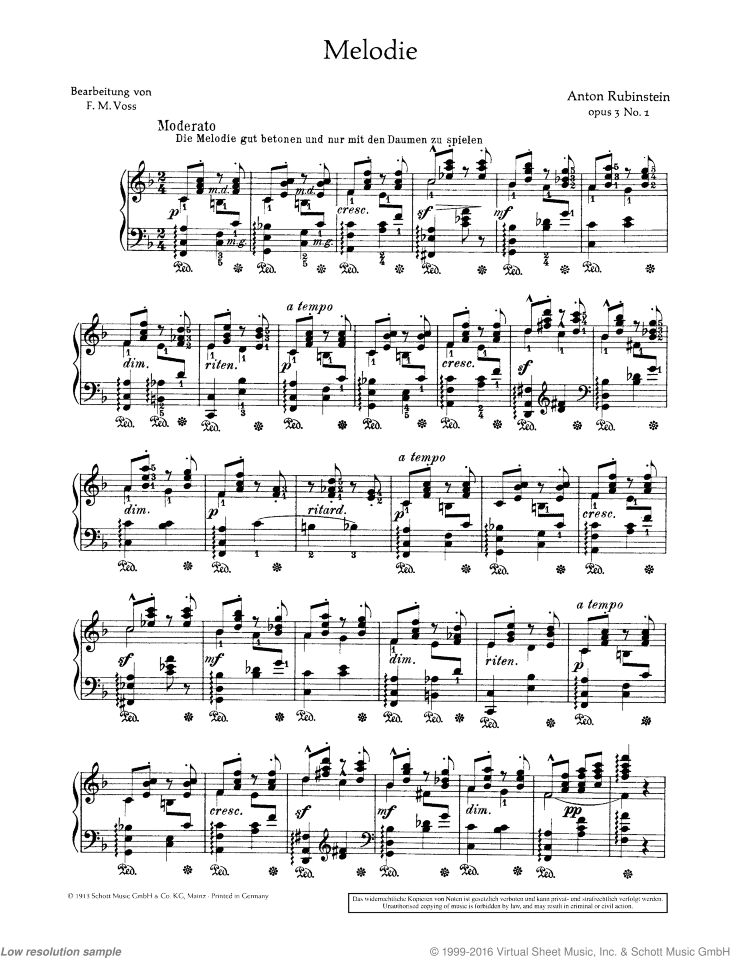 Melody in F, Op. 3 No. 1 sheet music for piano solo