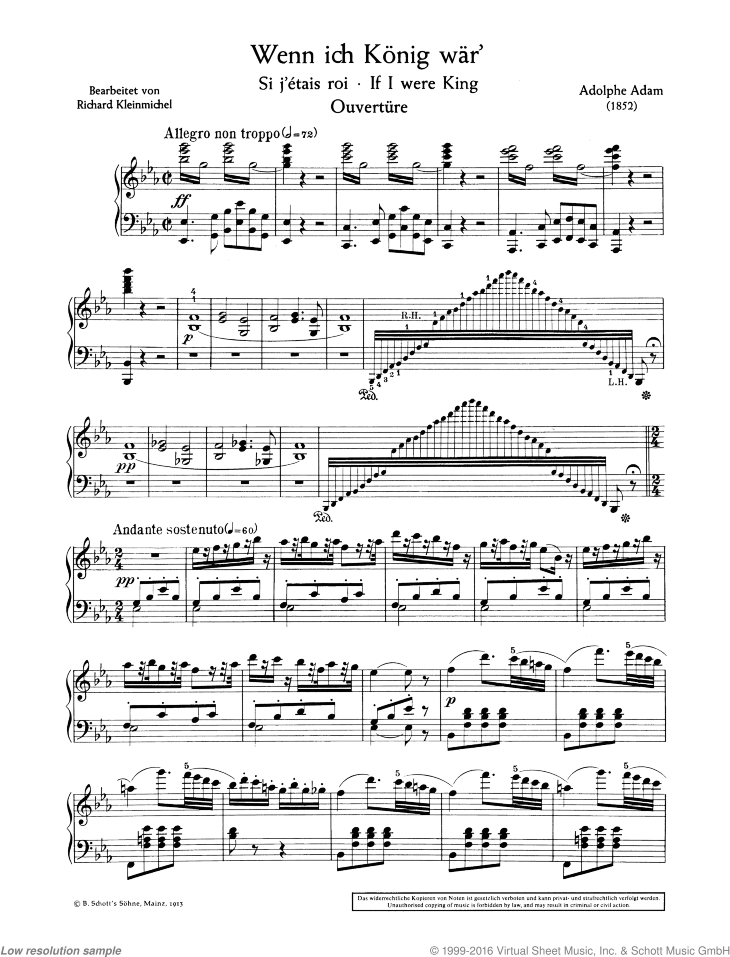 If I were King, Overture sheet music for piano solo