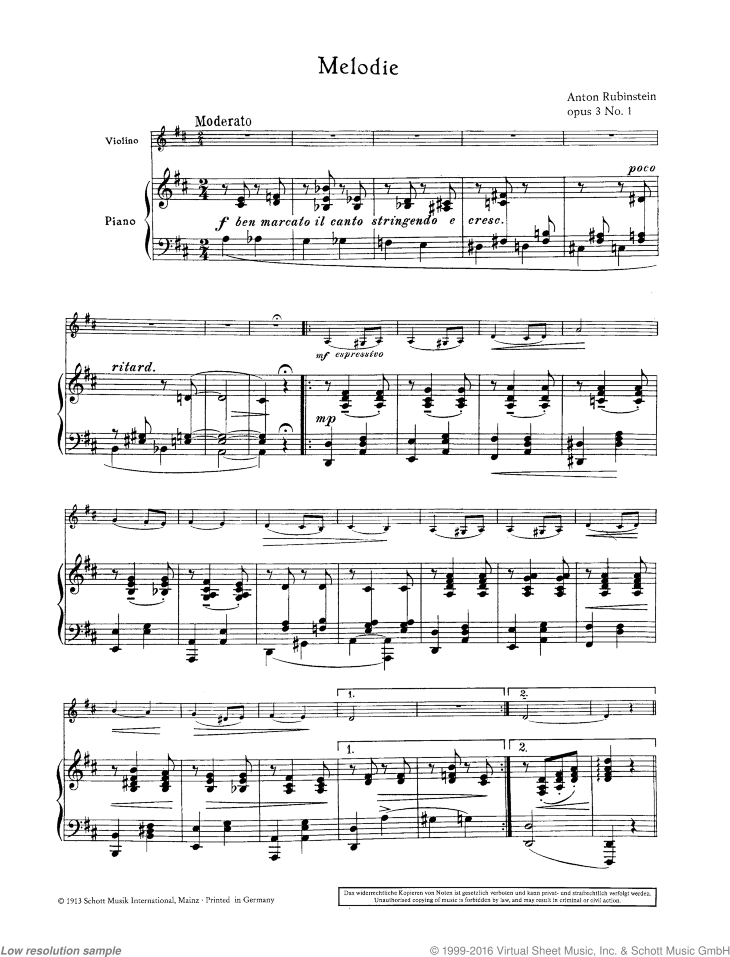 Melody in B, Op. 3, No. 2 – Anton Rubinstein Sheet music for Piano (Solo)