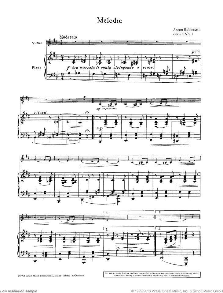 Melody in F, Op. 3 No. 1 sheet music for piano solo