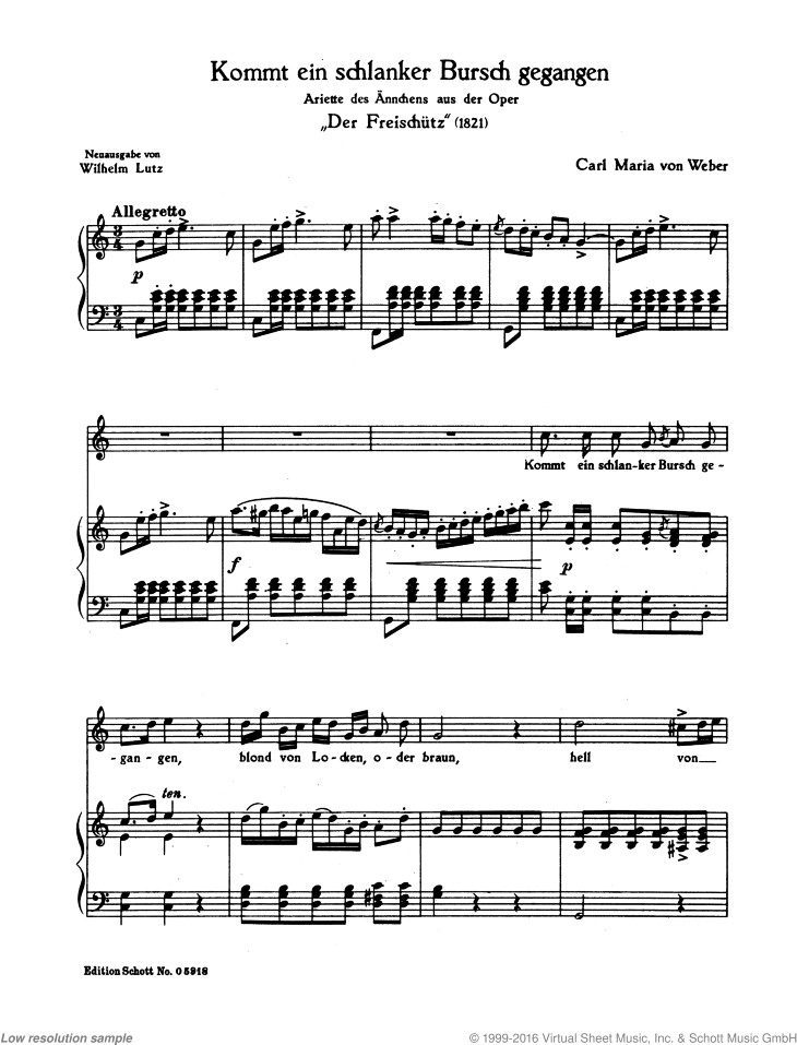 Kommt ein schlanker Bursch from Der Freischütz - Score