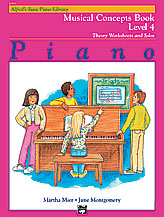 Cover icon of Alfred's Basic Piano Library: Musical Concepts Book 4: Theory Worksheets and Solos sheet music for piano solo by Martha Mier and June C. Montgomery, intermediate skill level