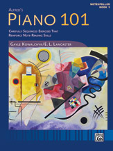 Cover icon of Piano 101: Notespeller, Book 1: Carefully Sequenced Exercises That Reinforce Note-Reading Skills sheet music for piano solo by Gayle Kowalchyk and E. L. Lancaster, intermediate skill level