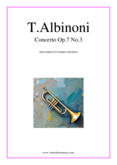 Cover icon of Concerto Op.7 No.3 sheet music for trumpet and piano by Tomaso Albinoni, classical score, intermediate skill level