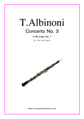 Cover icon of Concerto Op.7 No.3 sheet music for oboe and piano by Tomaso Albinoni, classical score, intermediate skill level