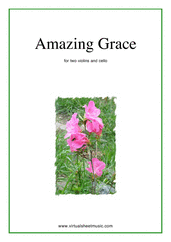 Amazing Grace for two violins and cello - easy string trio sheet music