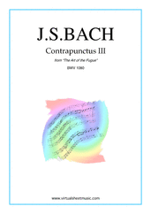 Cover icon of The Art of the Fugue, BWV 1080 - Contrapunctus III sheet music for piano solo (organ or harpsichord) by Johann Sebastian Bach, classical score, intermediate piano (organ or harpsichord)