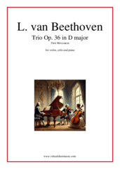 Cover icon of Trio Op. 36 in D major, first movement sheet music for violin, cello and piano by Ludwig van Beethoven, classical score, advanced skill level