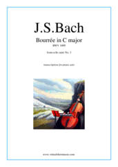 Cover icon of Bourree in C major BWV 1009 sheet music for piano solo by Johann Sebastian Bach, classical wedding score, intermediate skill level