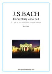 Cover icon of Brandenburg Concerto I (parts) sheet music for hrn, ob, bs, strings and harpsichord by Johann Sebastian Bach, classical score, intermediate orchestra