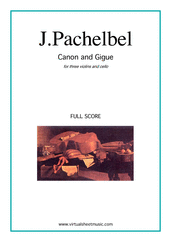Cover icon of Canon in D and Gigue (f.score) sheet music for three violins and cello by Johann Pachelbel, classical wedding score, intermediate skill level