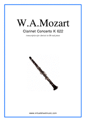 Concerto in A major K622 (in Bb) for clarinet and piano - classical clarinet sheet music