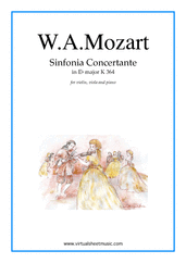 Cover icon of Sinfonia Concertante in Eb major K364 sheet music for violin, viola and piano by Wolfgang Amadeus Mozart, classical score, advanced skill level