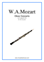 Cover icon of Concerto in C major K314 sheet music for oboe and piano by Wolfgang Amadeus Mozart, classical score, intermediate/advanced skill level