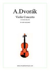 Cover icon of Concerto in A minor Op.53 sheet music for violin and piano by Antonin Dvorak, classical score, advanced skill level