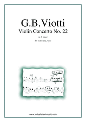 Cover icon of Concerto in A minor No.22 sheet music for violin and piano by Giovanni Battista Viotti, classical score, intermediate/advanced skill level