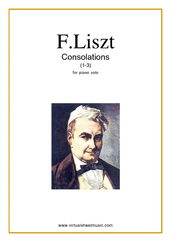 Cover icon of Consolations (1-3) sheet music for piano solo by Franz Liszt, classical score, easy/intermediate skill level