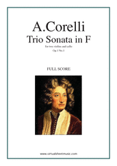 Cover icon of Trio Sonata in F major Op.1 No.1 (f.score) sheet music for two violins and cello by Arcangelo Corelli, classical score, intermediate skill level