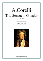 Cover icon of Trio Sonata in C major Op.1 No.9 (parts) sheet music for two violins and cello by Arcangelo Corelli, classical score, intermediate skill level