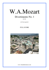 Cover icon of Divertimento No.1 K136 (f.score) sheet music for brass quartet by Wolfgang Amadeus Mozart, classical score, intermediate/advanced skill level